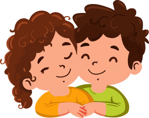Two children are hugging each other with their arms around each other