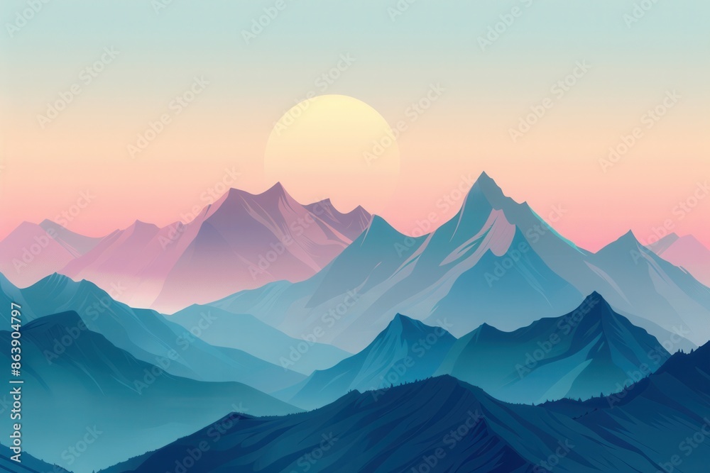 Aufkleber a beautiful mountain landscape at dawn, with the first rays of sunlight illuminating the peaks. the 