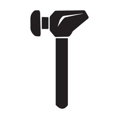 Simple hammer logo or icon style for coloring books, black vector illustration on white background