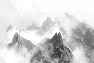 A black and white photograph of a mountain range with varying elevations and textures