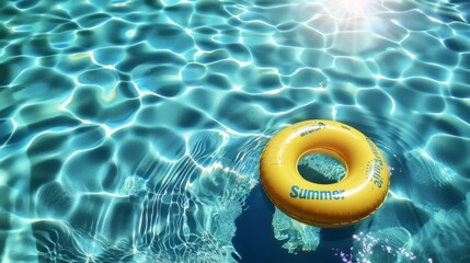 Obraz premium Bright Yellow Inflatable Ring Floating in Sparkling Blue Pool Water on a Sunny Summer Day