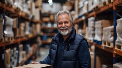 Obraz premium The elderly warehouse worker