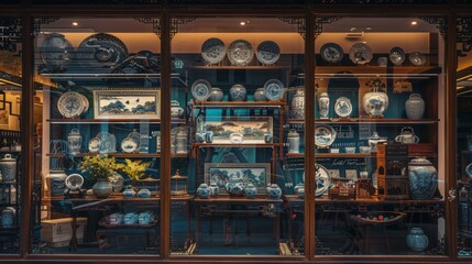 Chinese Porcelain Display in Antique Shop