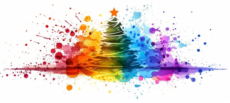 Vibrant brushstroke christmas tree in festive colors for a cheerful holiday season