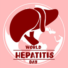 The World Hepatitis Day banner is used for vector design of postcards with a minimalist and modern concept, cover, background, liver, internal organs, international. Silhouette illustration on pink