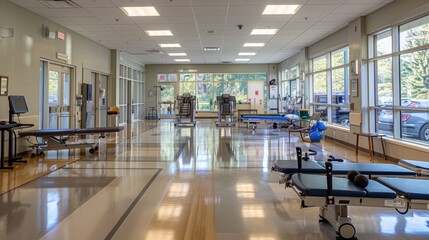 A view of a rehabilitation center with patients exercising, showcasing the importance of physical therapy and recovery.