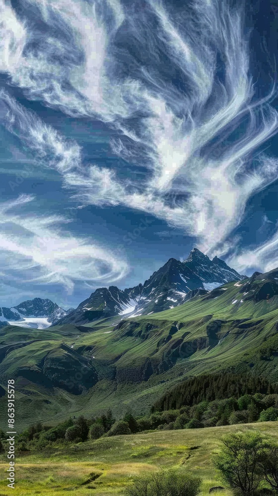 Wall mural Sky, Mountains, Nature image - generative ai