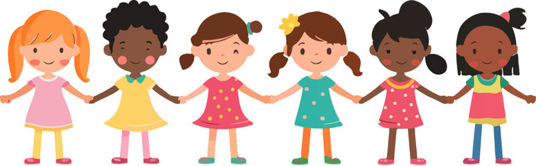 A group of children holding hands in a row