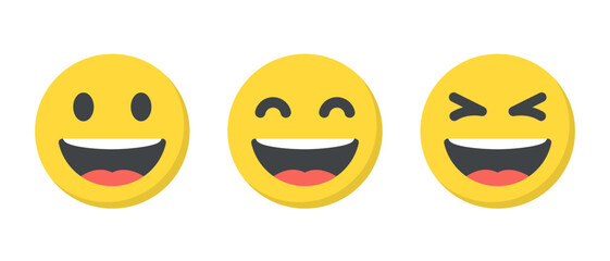 Laughing face emoji icon in flat design. Laugh, LOL facial emoticon concept