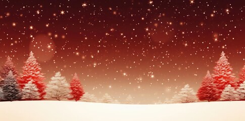 Winter Wonderland Illustration with Red and White Trees and a Sparkling Sky