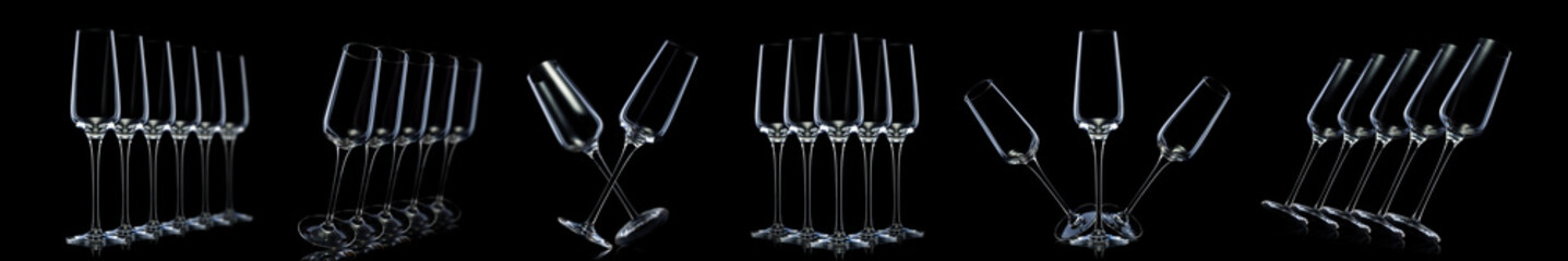 Empty luxury champagne glasses isolated on a black background