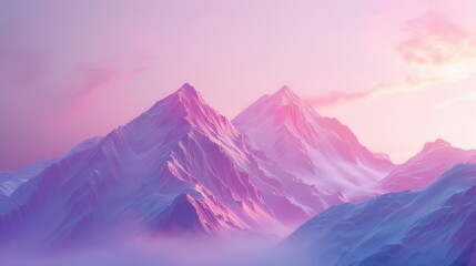 A stunning landscape photograph captures the beauty of mountain peaks bathed in the soft, pastel hues of dawn. The image evokes a sense of tranquility and inspiration. Generative AI