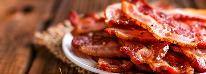 Plate of bacon with ambient lighting in the backdrop