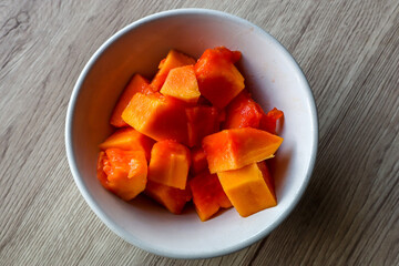 A Bowl of Sliced Papaya Ready to Eat