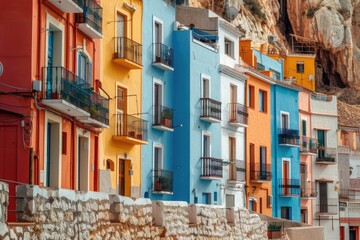 Fototapeta premium Colorful architecture, urban scene, cityscape, modern design, balcony details, building exterior
