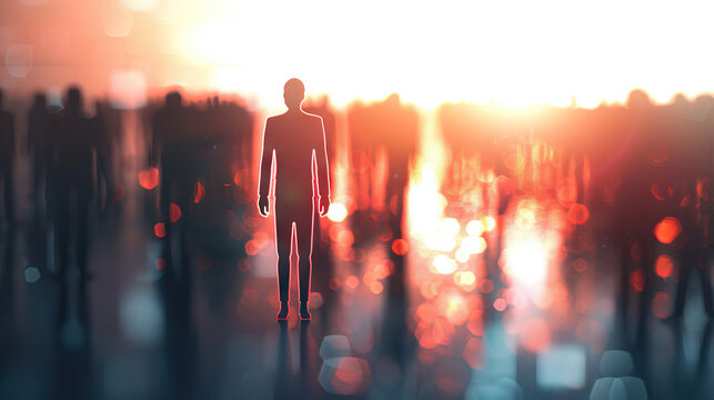 Social Anxiety: A person at a social gathering, standing alone with a forced smile, their body language closed off and tense, feeling isolated and anxious