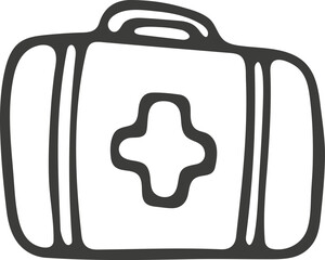 Hand drawn medical kit icon. Vector illustration, doodle style.

