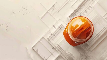 Architecture and construction theme with orange helmet on light background space for text