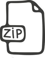 Hand drawn zip file icon. Vector illustration, doodle style.
