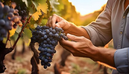 Fototapeta premium Man Holding Bunch of Grapes