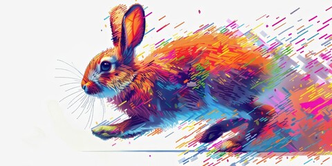Vibrant Rabbit in Motion: A Digital Art Masterpiece
