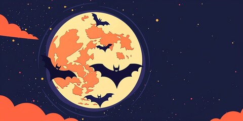 Half moon with bats flat design side view theme Halloween animation Tetradic color scheme