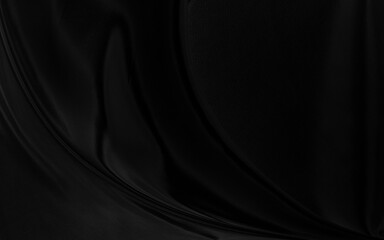 Black gray satin dark fabric texture luxurious shiny that is abstract silk cloth background with patterns soft waves blur beautiful.