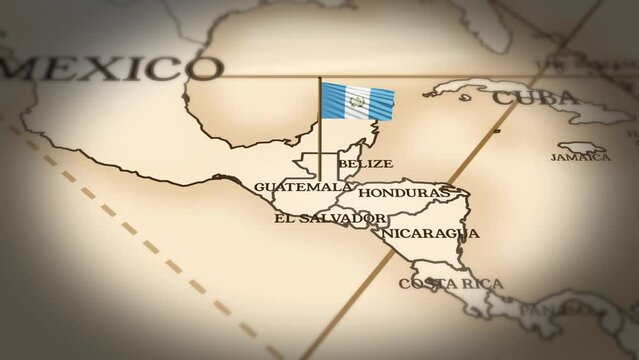 Guatemala flag showing on world map with 3D rendering