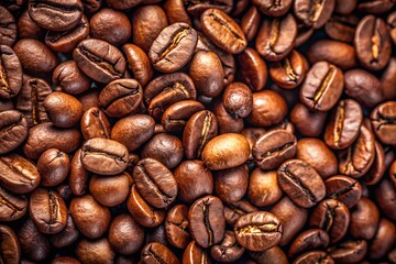 Fototapeta premium A heap of coffee beans stacked together, ready to be brewed into a delicious cup of coffee