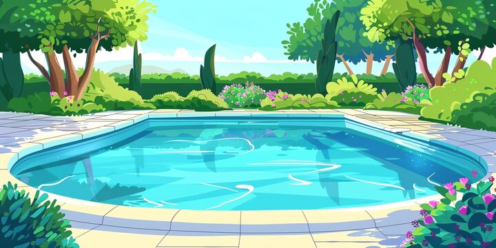 Swimming flat design front view theme pool cartoon drawing Triadic Color Scheme