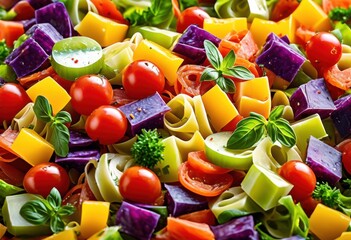 vibrant rainbow colored pasta salad fresh vegetables herbs, lgbtq, pride, colorful, love, equality, healthy, delicious, appetizing, nutritious, mixed, tasty