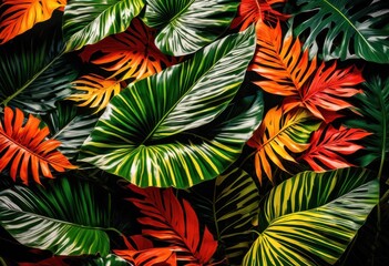vivid tropical leaves casting shadows white botanical shadow play bright exotic foliage silhouettes decor design, wall, light, lush, greenery, palm, fronds, sunlight, patterns