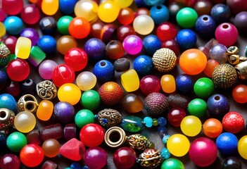 Fototapeta premium vibrant rainbow beads jewelry making supplies colorful creations, lgbtq, pride, love, equality, supply, craft, accessory, material, assortment, handmade, diy