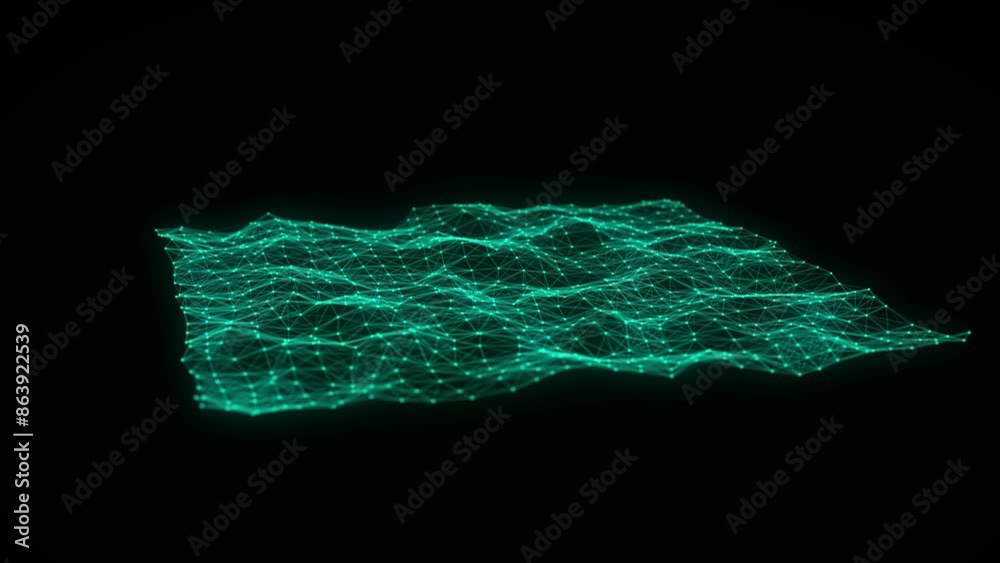 Leinwandbilder Green wave of particles and lines. Big data visualization. Abstract background with a dynamic wave. 3d rendering.
