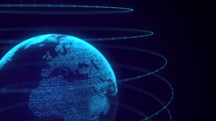 Global world network concept. Safety wireless network connection technology. Big data analytics and visualization. Science background with blue planet Earth. 3D rendering.