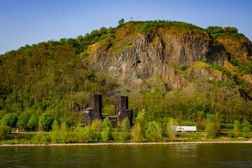 View of the Erpeler Ley and Ludendorff Bridge ruins in Erpel, Germany