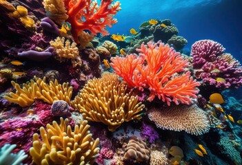 Obraz premium detailed coral formations close view marine life beauty exploration, underwater, intricate, nature, ocean, sea, reef, colorful, exotic, tropical, ecosystem, aquatic