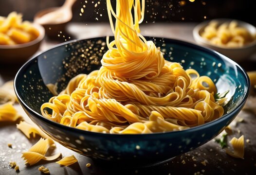 spiraling pasta cascading into culinary delight concept, bowl, food, swirl, meal, delicious, gourmet, cooking, spaghetti, twirl, dish, lunch, dinner