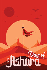 Ashura Day Muharram Day Red Flag in Desert and Red Sky  Illustration