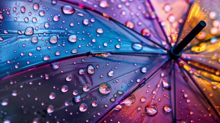 A close-up of a transparent umbrella with water droplets