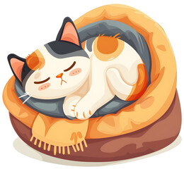 Sleeping cat clipart curled up in a cozy bed