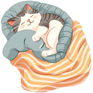 recommend clip art: Sleeping cat clipart curled up in a cozy bed