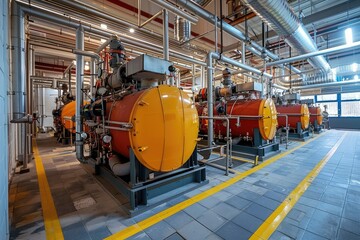 Fototapeta premium Modern boiler room with gas boilers, industrial heating.