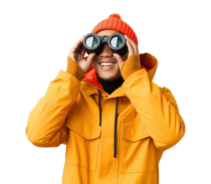PNG man looking with binoculars. AI generated image by rawpixel.