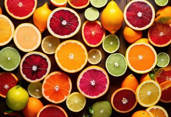 vibrant citrus fruit slices arranged cutting fresh tropical fruits display, board, colorful, arrangement, juicy, ripe, healthy, food, oranges, lemons, limes