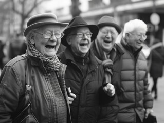 Fototapeta premium A group of older adults standing side by side, possibly in a family or social setting