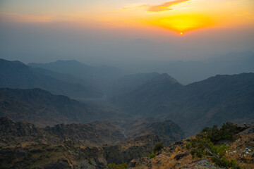 Naklejka premium A beautiful landscape of Al Hada Mountains, During Sunset. 