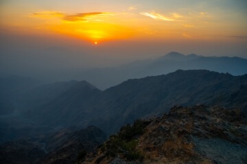 Fototapeta premium A beautiful landscape of Al Hada Mountains, During Sunset. 