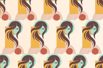 Boho girl seamless pattern background