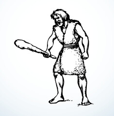 Vector drawing. Ancient man with a club